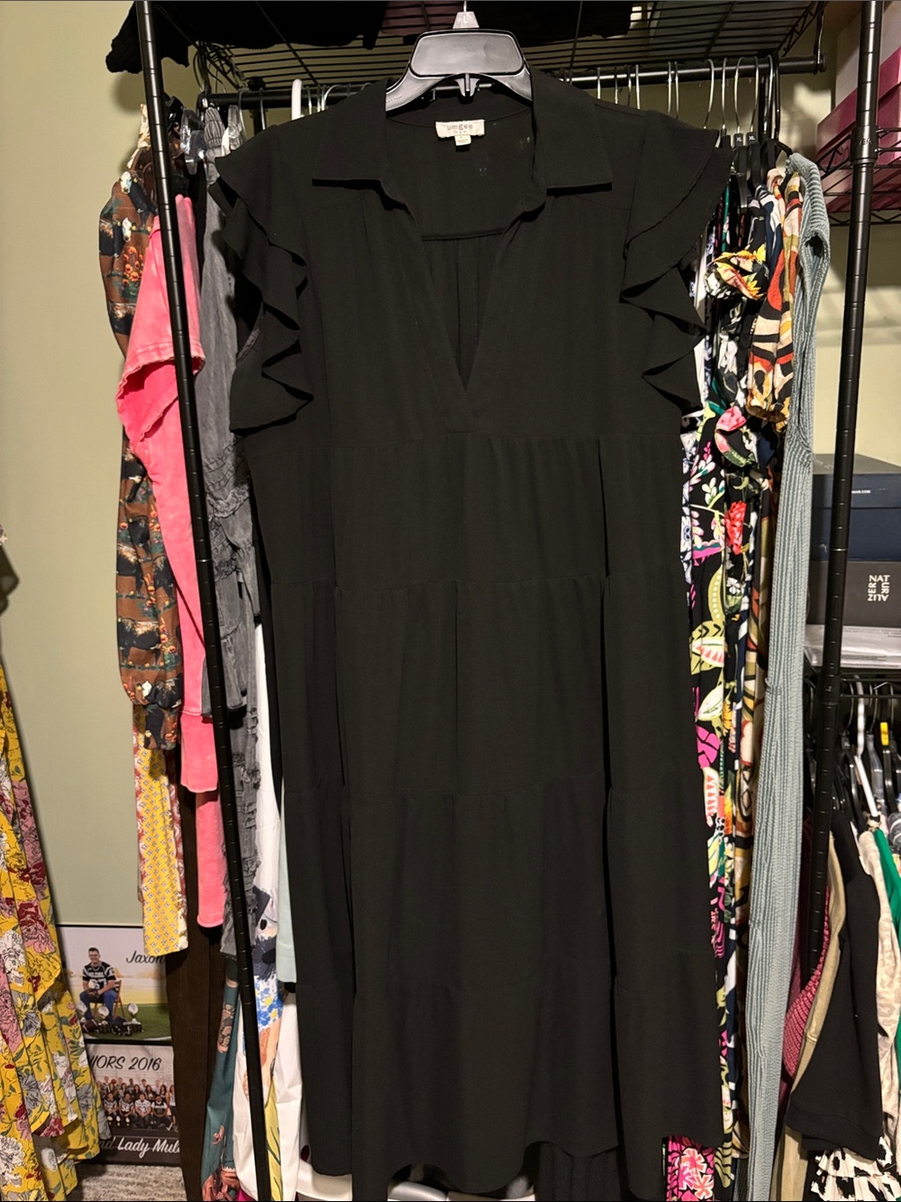 Umgee Black Ruffled Sleeve Midi Dress